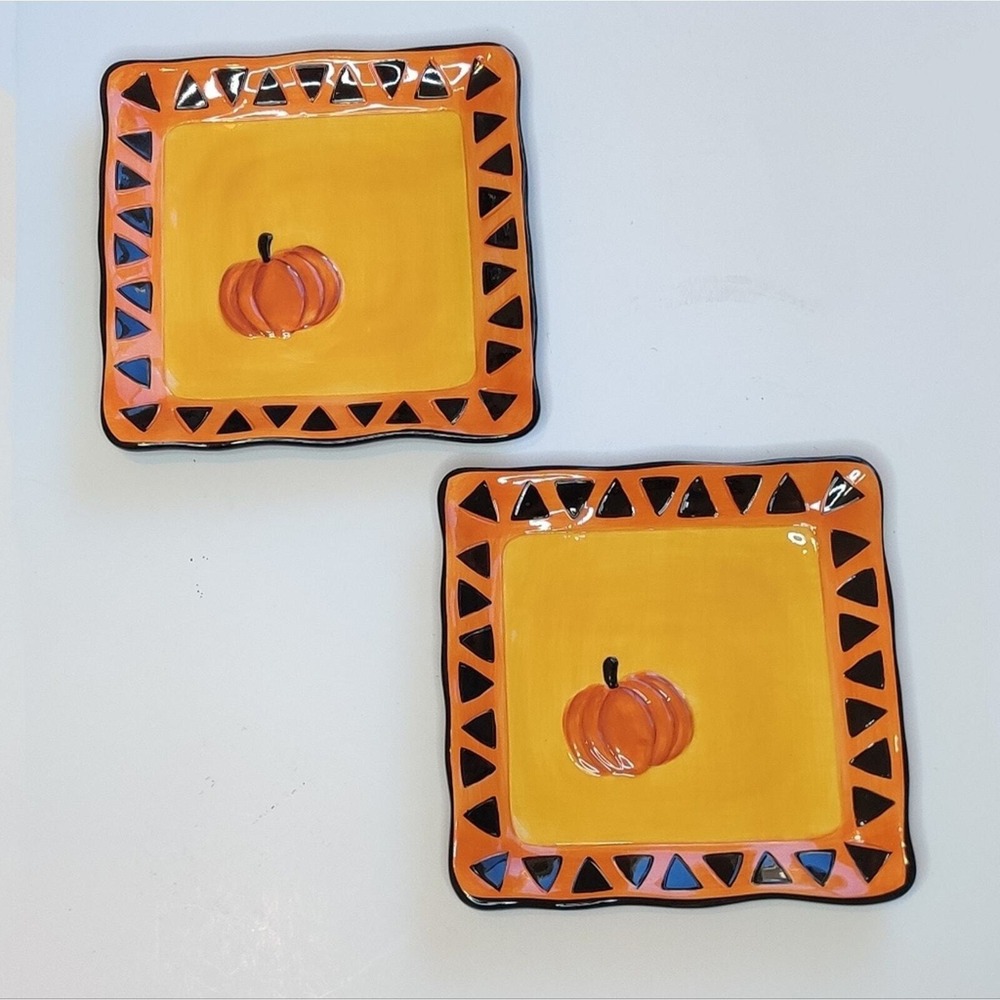 Tabletops Festive Halloween Pumpkin Stoneware Dinner Plates‎ Set of 2